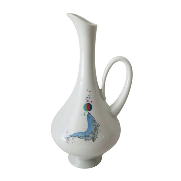 Vintage 1950 ALKA KUNST BAVARIA Porcelain Bud Vase French Poodle & Seal West Ger - Picture 3 of 7